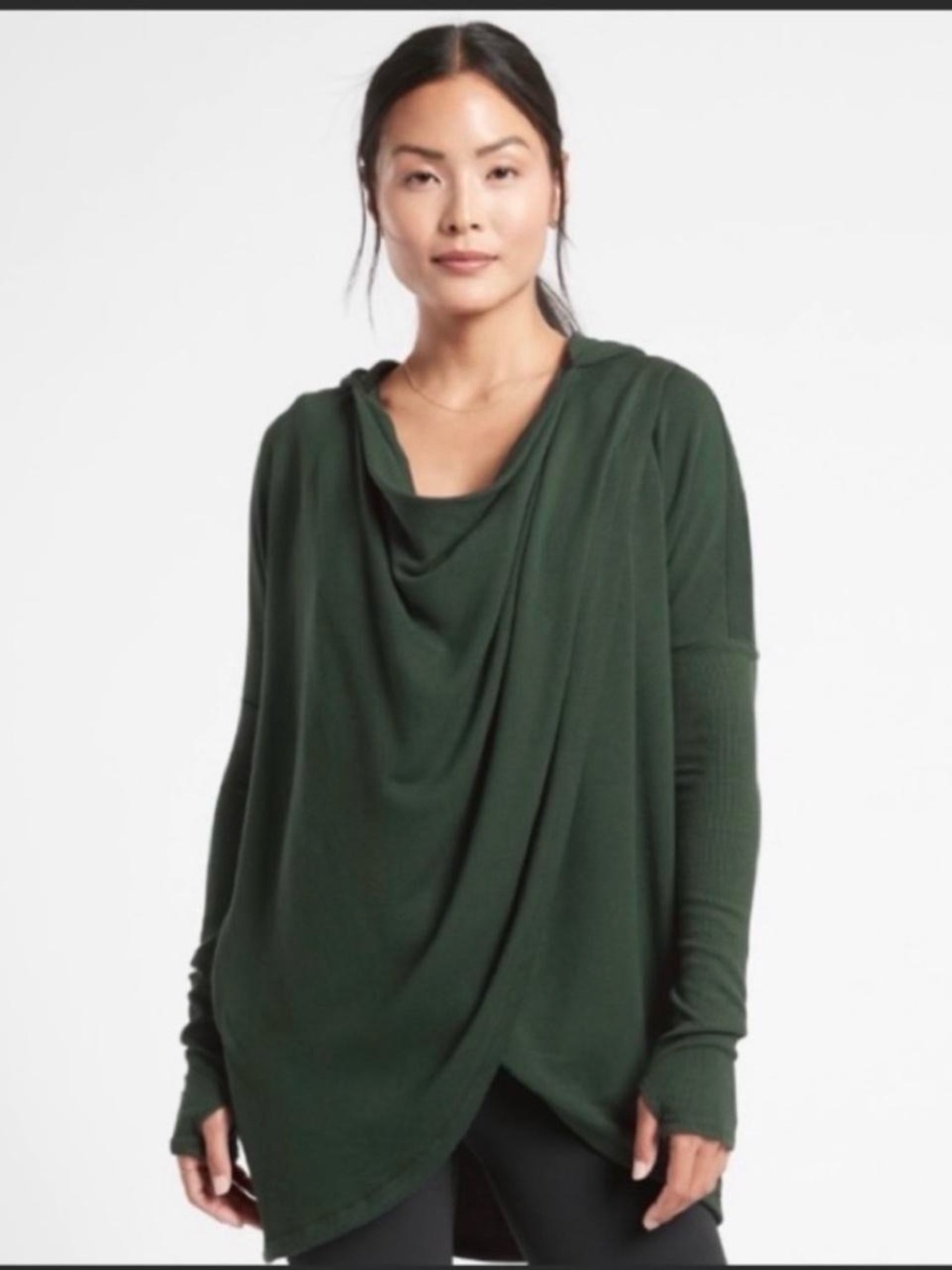 Athleta Purana Wrap Sweatshirt Cardigan Emerald Green Hooded Womens Medium Yoga